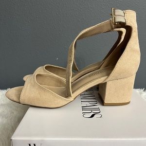 New chunkle strappy block heel sandal- nubuck